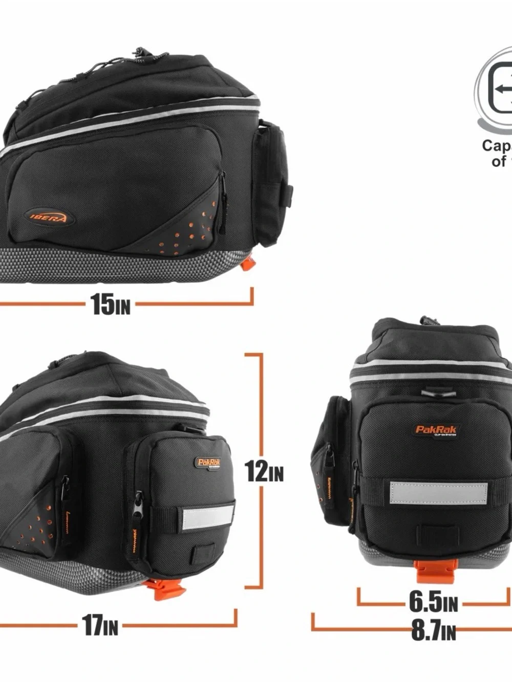 IBERA PakRak Quick-Release Bike Trunk Bag 17L Water-Resistant and Bike Rack